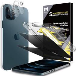 HATOSHI 2 Pack iPhone 12 Pro Max Privacy Screen Protector with 2 Pack Camera Lens Protector, [Anti-Spy Tempered Glass] Easy Installation Case Friendly 9H Protective Glass for iPhone 12 Pro Max, Black